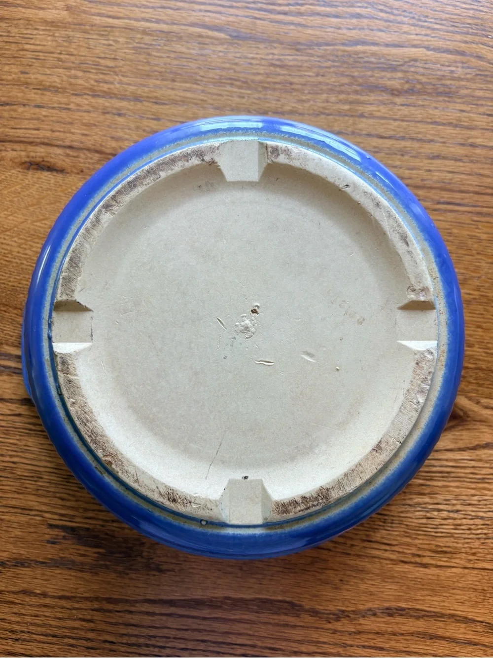 Vintage blue and cream ribbed Rival Crock for crockpot-